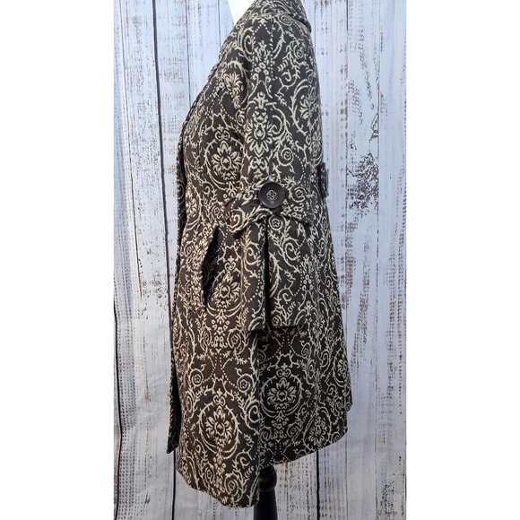 Anthropologie LUII S/M Brown Damask Swing Coat Tapestry‎ Wool Blend 3/4 Sleeve - Picture 4 of 9